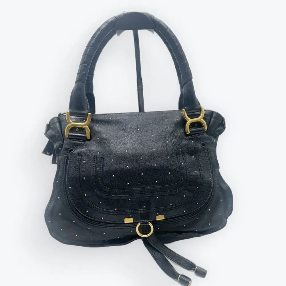 Chloe Medium Black Leather Studded Marcie Convertible 2way Satchel Ltd Edition